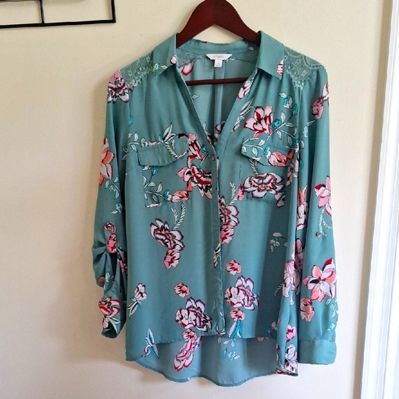 Candie's Dusty Green Floral Blouse Size Medium - Picture 1 of 11